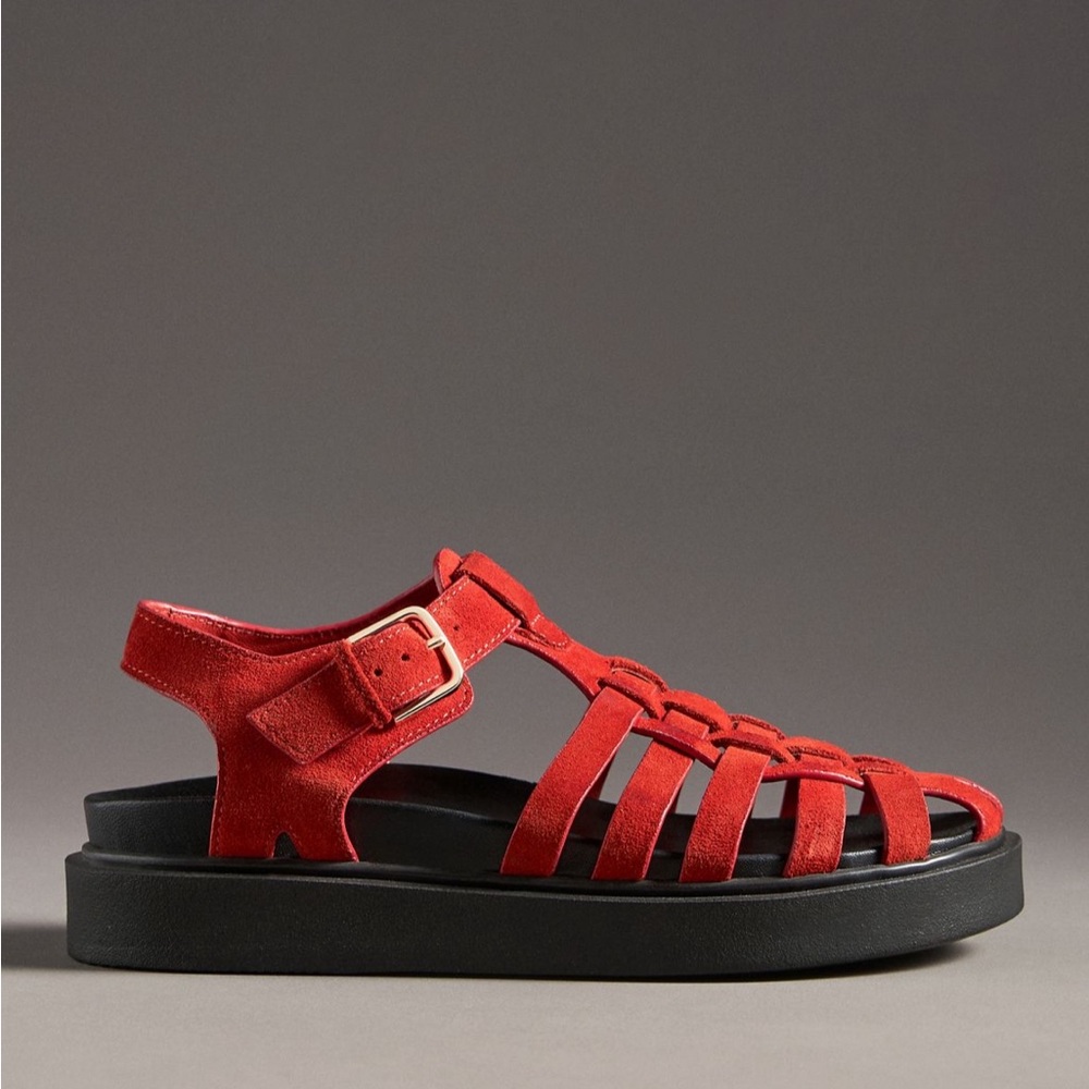 NWT! NEW IN BOX! By Anthropologie Footbed Fisherman Flats Red 8-8.5 EU 39 - Picture 3 of 9